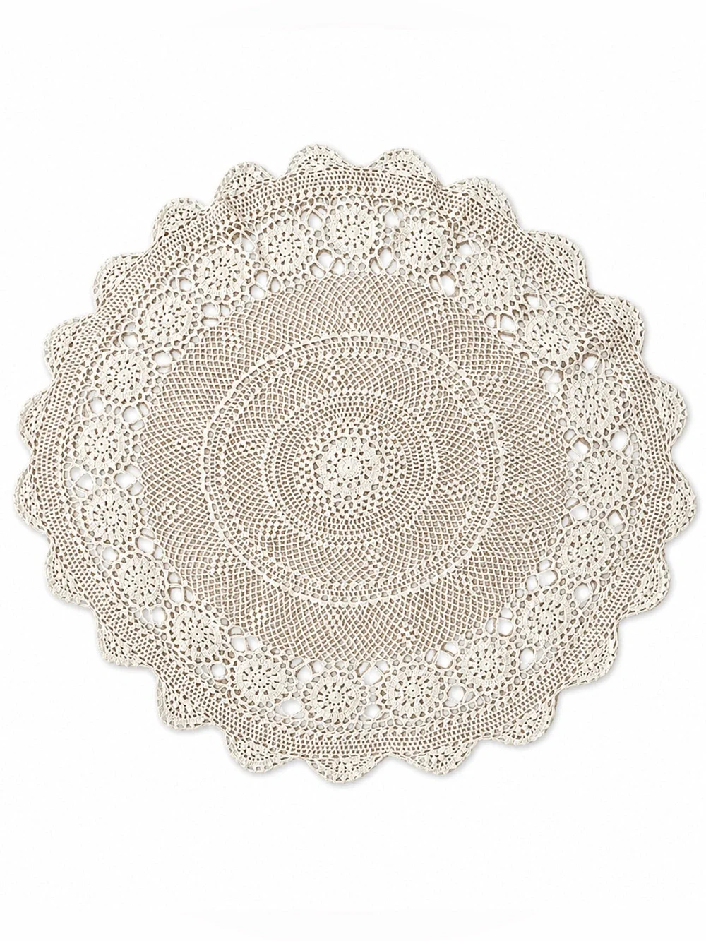 Vintage Hand Crocheted Round Doily  Topper Lace Mat  Ivory